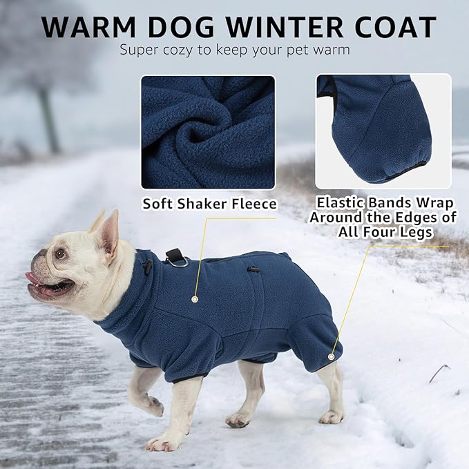 SCENEREAL Fleece Dog Winter Coat with Harness Built in, Soft Pajamas Warm Dog Sweater, Cold Weather Pet Jacket Jumpsuit Apparel Outfit for Medium Dogs Walking Hiking Sleep, Navy M