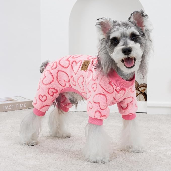XPUDAC Dog Pajamas Heart Fleece Dog Sweater Winter Puppy Clothes for Small Medium Dogs Girl Pet Holiday Clothes Doggie Outfits for Christmas, L