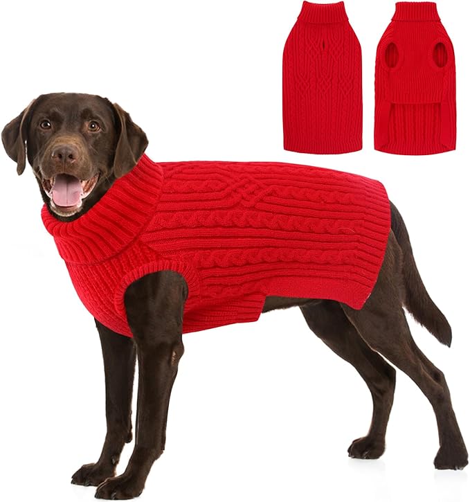 SUNFURA XL Christmas Dog Sweater, Warm Dog Sweaters for Large Dogs Boy Girl, Soft Doggy Pullover Clothes for Fall Winter, Solid Color Pet Knitted Knitwear for Pitbull, Labrador Retriever, Red XL