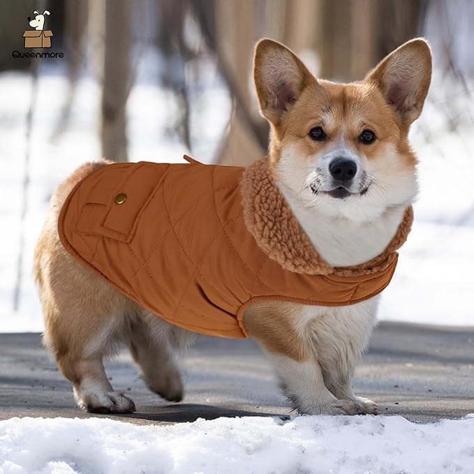 Queenmore Warm Coat for Cold Weather, Quilted Winter Jacket With Ultra Thick Plush Lining and Storage Pockets (Brown, X-Large)