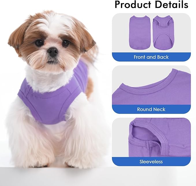 3 Pack Purple Striped Dog T-Shirt for Small Dogs,Sleeveless Shirts Set for Spring,Summer Sun Insect Protection,Lightweight for Park Walking,Striped & Solid Tank Top Set,Shih Tzu(Purple,S)