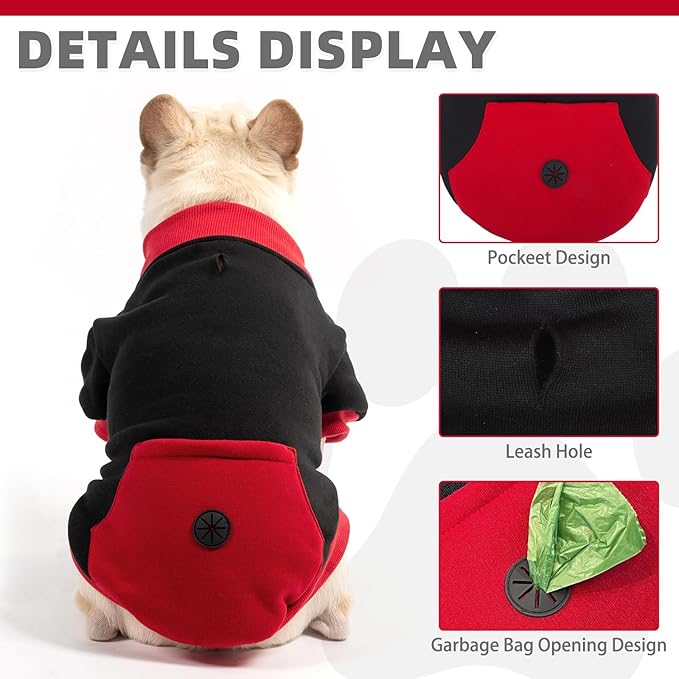 KOOLTAIL Dog Hoodie with Leash Hole，Cozy Fleece Turtleneck Winter Fall Warm Dog Clothes Sweater Sweatshirtfor Small to Medium Soft Winter Hoodie with Pocket for Easy Potty Break Access