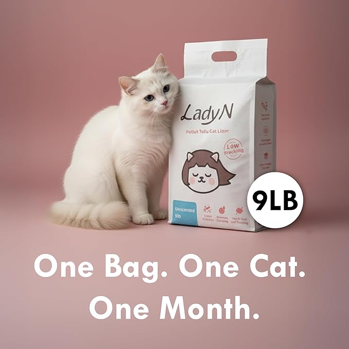 Lady N Pellet Tofu Cat Litter Boba Tea Scent, Strong Clumping, Ultra Absorbent, Dust-Free, Low Tracking, Water-Soluble, Natural Ingredients, Enviro-Probiotic Odor Control 9lb
