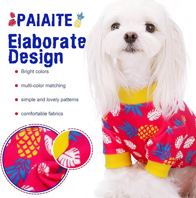 Paiaite 4-Legged Cotton Stretchable Jumpsuit Pjs: Pineapple Pattern Dog Pajamas - Lightweight Cozy Puppy Onesie Clothes, Comfortable Pet Sleepwear Jammies for Hair Shedding Coverage White Edge 4XL