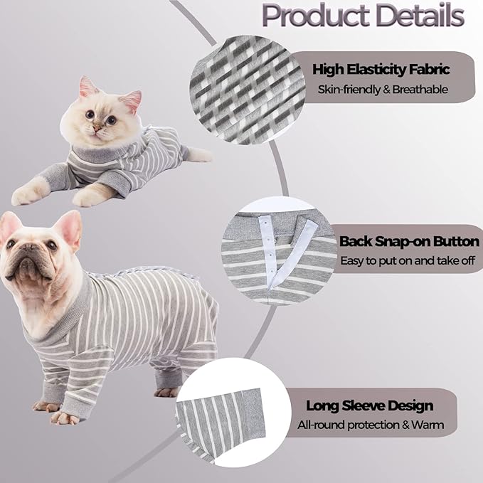 Dog Surgery Recovery Suit, Puppy Cat Onesie for Shedding Skin Disease Wound Protection, Medical Pet Surgical Suit w/Long Sleeve, Dog Pajamas (Grey, Large)