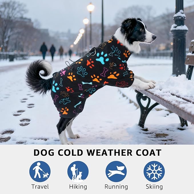 SCENEREAL Fleece Dog Coat Jacket for Small Medium Large Dogs, Soft Pullover Pajamas, Dog Sweater with Harness Built in, Cold Weather Pet Snowsuits Outfits Clothes for Puppis Boys Girls, Black SM
