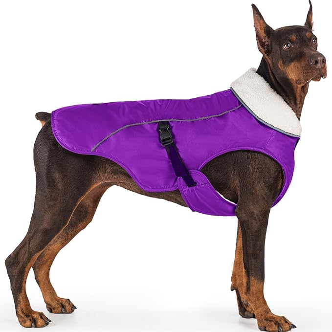 EMUST Winter Dog Jacket, Windproof Dog Apparel for Cold Weather, Reflective Coats for Dogs, Warm Puppy Jacket for Cold Winter, Purple, S