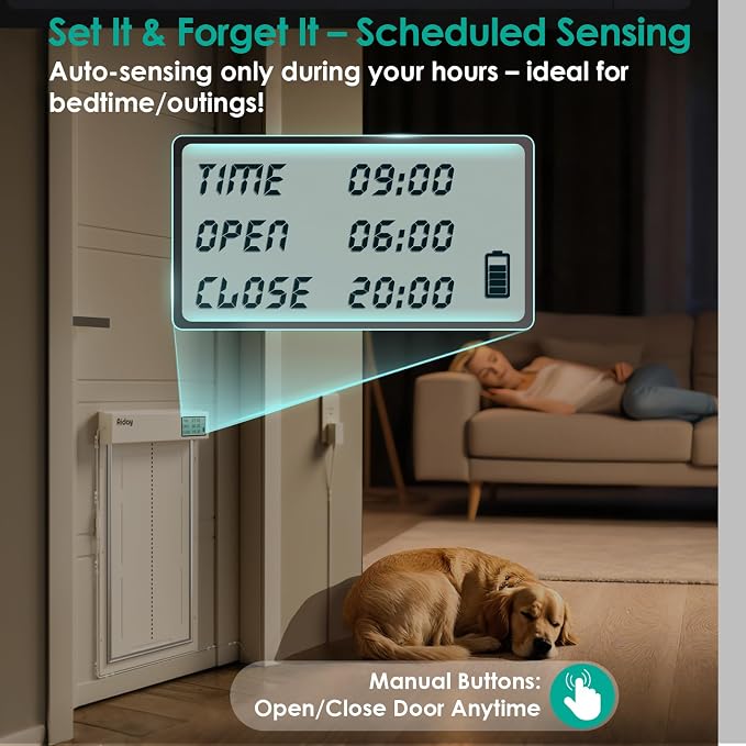 Automatic Dog Door with Collar Sensor, Up to 200 lbs, Electronic Extra Large Dog Door for Exterior Door with Mains-Powered, Timing Function, Anti-Pinch- XL