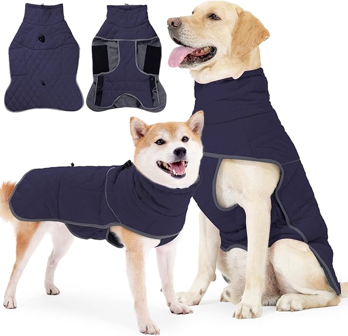 Dog Winter Coat with Harness, Reflective Windproof&Waterproof Fleece Jacket for Cold Weather, Dog Pullover Jumpsuit Snowsuit for Small Medium Large Dogs, Navy 3XL