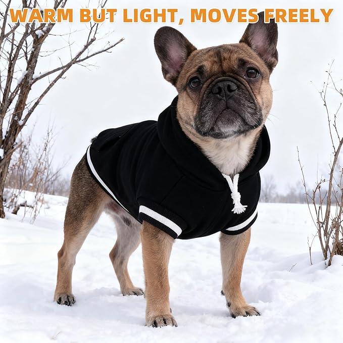 KOOLTAIL Dog Hoodie with Leash Hole & D-Ring, Thick Fleece-Lined Winter Fall Warm Dog Clothes Cold Weather Coats, Soft Pet Sweater Sweatshirt for Small Medium Large Sized Dogs Puppy Boys Girls,Black L
