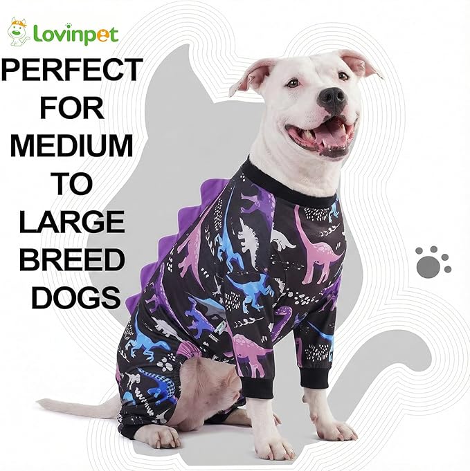 LovinPet Large Dog Pajamas, Four-Leg Stretch Onesie Bodysuit, Lightweight UV-Shielding Pajamas, Anti-Lick Calming Recovery Suit for Surgery, Pull-On for Medium and Large Breeds， Black， 3XL