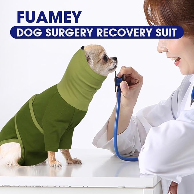 FUAMEY Dog Recovery Suit Female, Post Operation Suit for Dogs to Stop Licking, Turtle Neck Surgical Onesie for Male Dogs Substitute E-Collar & Cone After Surgery, French Bulldog (Green, M)