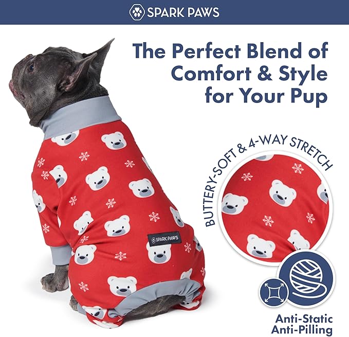 Spark Paws Dog Christmas Pajama, Dog Recovery Suit Male, Onesie, Ultra-Soft and 4-Way Stretch, for Small Medium and Large Breeds - Polar Bear - M