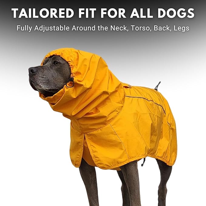 Spark Paws Dog Raincoat, Waterproof Windproof Rain Jacket, for Small Medium Large Extra Large Dogs, Reflective Breathable Full-Body Coverage Dry Suit - Mustard Yellow - S