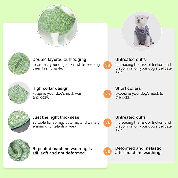 BEAUTYZOO Small Dog Sweater -Turtleneck Pullover Classic Cable Knit Fuzzy Winter Coat Dog Cold Weather Clothes for Small Medium Dogs Puppy Girl Boys,Green S