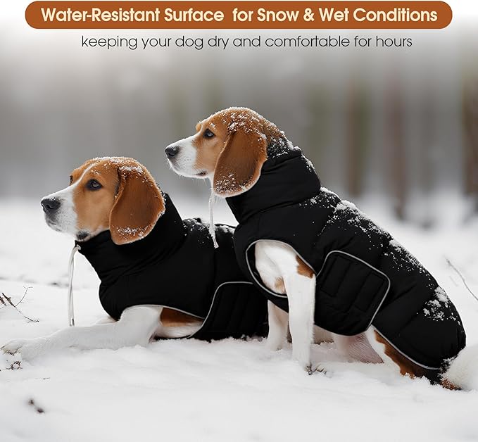 FUAMEY Dog Puffer Jacket for Large Dogs,Dog Cold Weather Coats Dogs Down Jackets Waterproof Pet Snowsuits Warm Puppy Winter Vest Turtleneck Pets Adjustable Jackets Coats Black XL