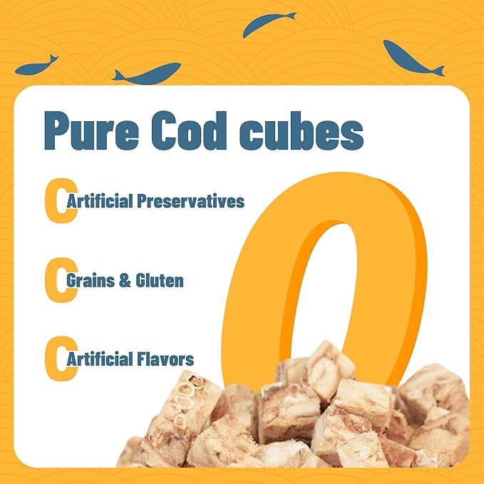 Just Try 4.76 oz Freeze-Dried Cod Treats Dog & Cat Treats - Single Ingredient, Grain-Free Snacks Omega-3 Supports Skin & Coat Health