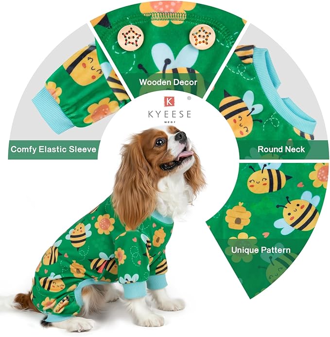 KYEESE Dog Pajamas Little Bee Pets Onesie Velvet Pets Pjs Stretchy Pet Coat Dog Pajamas Small Sized Dogs Dogs Clothes Soft Doggie Jammies Comfy Puppy Onesie Pet Costume, Medium