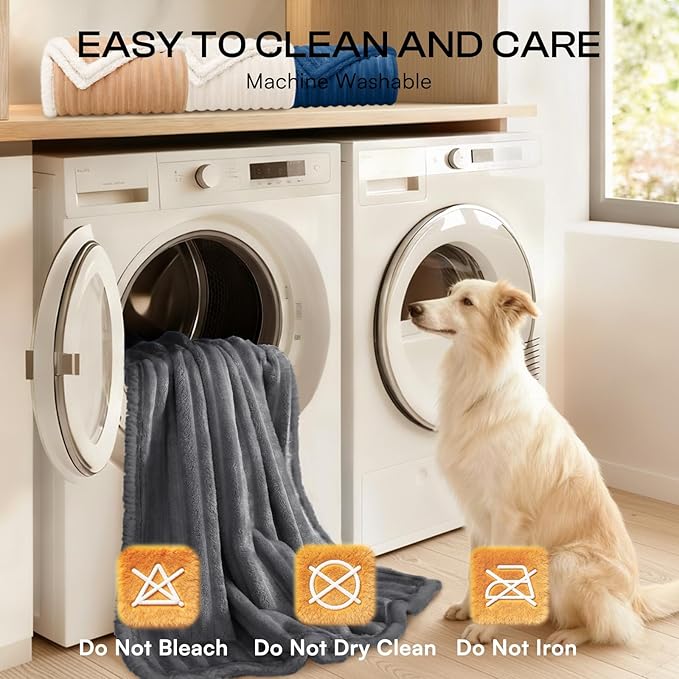Luciphia Waterproof Dog Blanket for Large Dogs Ultra-Soft Calming Cut Pile Flannel Throw Durable & Warm Furniture Protection for Couch Bed Pet Blanket Machine Washable Stone Gray,L(65''x57'')
