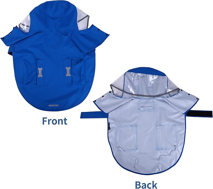 Waterproof Dog Raincoat, Adjustable Reflective Lightweight Pet Rain Clothes with Poncho Hood (Small, Blue)