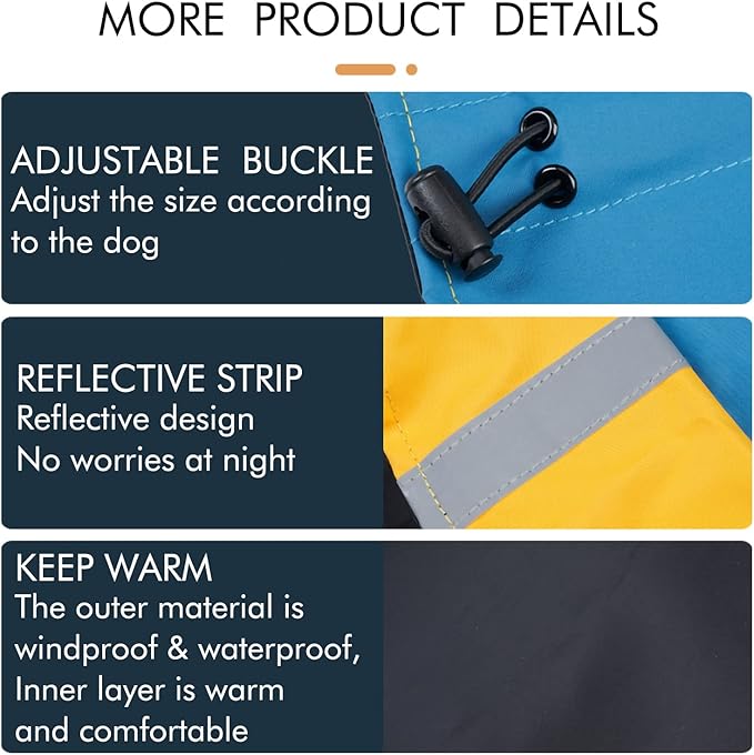 Windproof Dog Winter Jackets - Outdoor Coats for Cold Weather, Waterproof Raincoats with Leash Hole, Black, Blue, XS