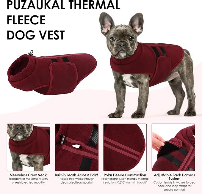 Dog Sweater,Adjustable Dog Sweaters for Small, Medium and Large Dogs Boys Girls, Dachshund Chihuahua Fleece Dogs Sweater(Burgundy,L)
