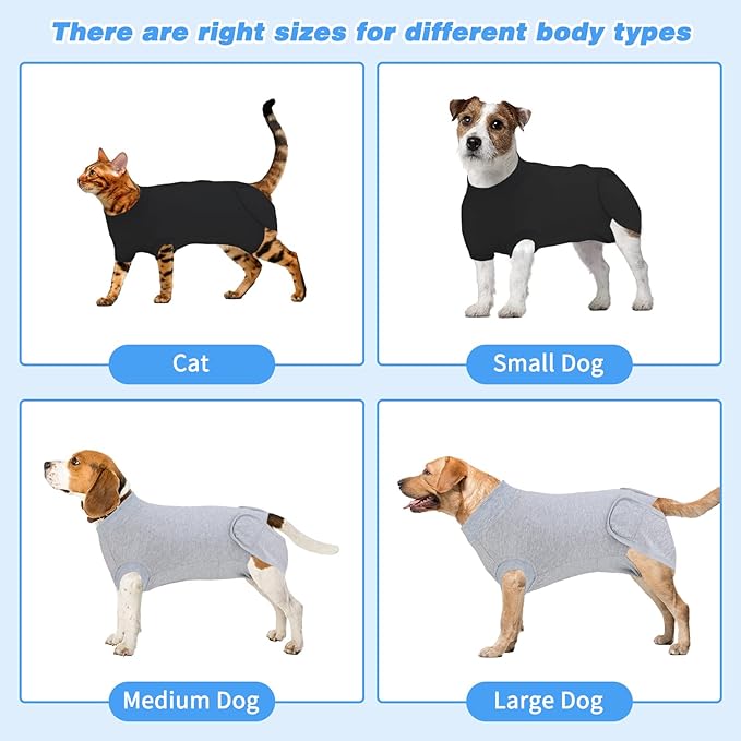 2 Packs Breathable Cotton Dog Recovery Suit for After Neuter Spay Abdominal Wounds Protector, Professional Anti-Licking Onesies for Male Female Pets Surgery Bandages, S Black Grey Pure