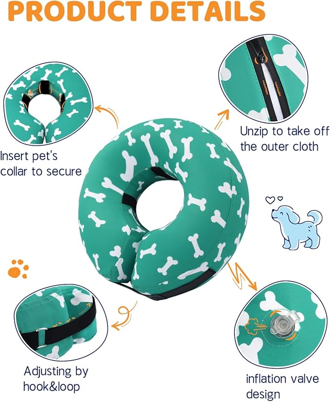 Supet Inflatable Dog Cone Collar for Large Medium Small Dogs, Soft Cone Collar for Dogs Cats, ECollar Doggie Neck Donut Dog Cone Alternative After Surgery