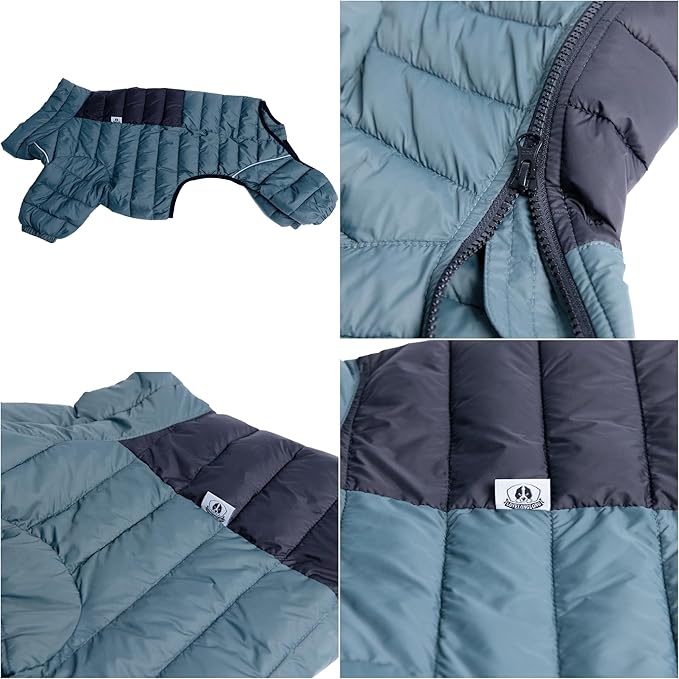 Lovelonglong Dog Coat, 4 Legs Covered Waterproof Windproof Reflective Warm Dog Vest, Zippered Adjustable ArmyGreen XL