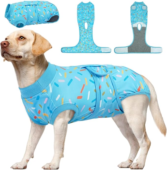 Kuoser Dog Surgery Suit, Dog Surgery Suit Male Neuter, Comfy Doggie Recovery Suit Doggie Onesie, Post-Op Onesie for Female & Male Dogs, Soft Protective Wear, BlueRibbon XL