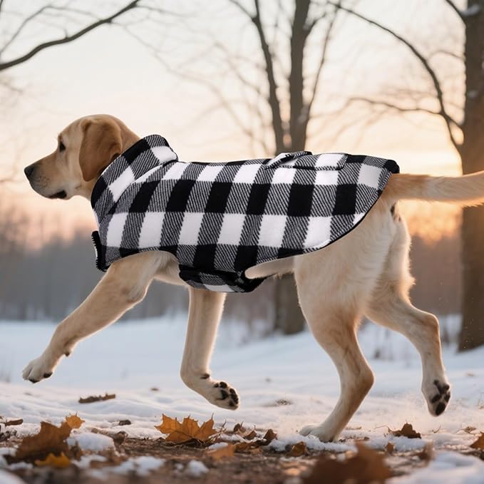ASENKU Dog Winter Coat, Fleece Doggie Jacket Plaid Reversible Vest Waterproof Windproof Cold Weather Clothes for Small Medium Large Dogs (XS, White)