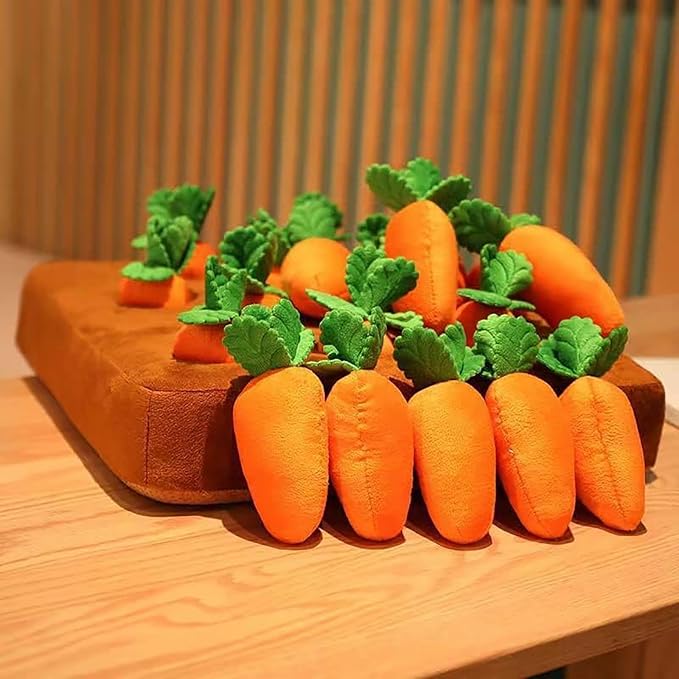 Carrot Dog Toy - Interactive Foraging Puzzle, Treat Hiding Plush Mat, Mental Stimulation Slow Feeder Enrichment Toy for Small Medium Dogs & Cats, Machine Washable