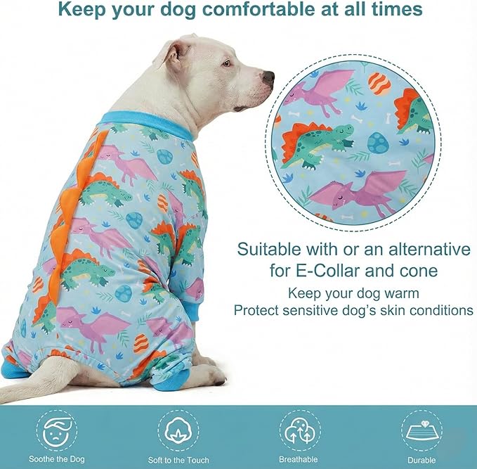 LovinPet Large Dog Pajamas, Four-Leg Stretch Onesie Bodysuit, Lightweight UV-Shielding Pajamas, Anti-Lick Calming Recovery Suit for Surgery, Pull-On for Medium and Large Breeds,Green Orange,3XL