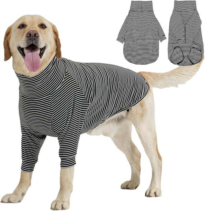 ROZKITCH Large Dog Sweaters for Large Dogs Girl Boy, Pullover Cold Weather Sweater with Leash Hole, Striped Sweatshirts for Pet Fall Winter Spring Doberman Pinscher, Alaskan Malamute Blackwhite 2XL
