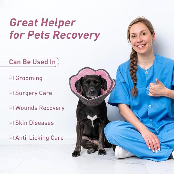 AuraPaw Dog Cone Collar After Surgery,Adjustable Soft Dog Cat Recovery Collar to Stop Licking Wounds,Comfortable Light-Weight Elizabethan Collar for Dogs Anti-Bite Lick Protective Wound,Pink,S