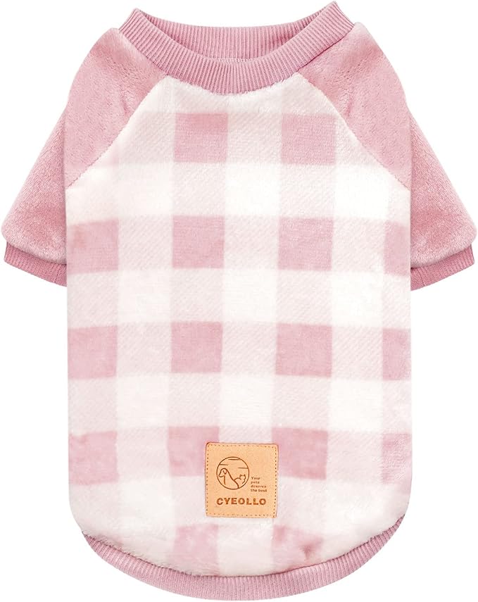 cyeollo Dog Christmas Sweater Buffalo Plaid Dog Flannel Winter Sweatshirt Coats Pink Pet Clothes for Small Dogs Size XL