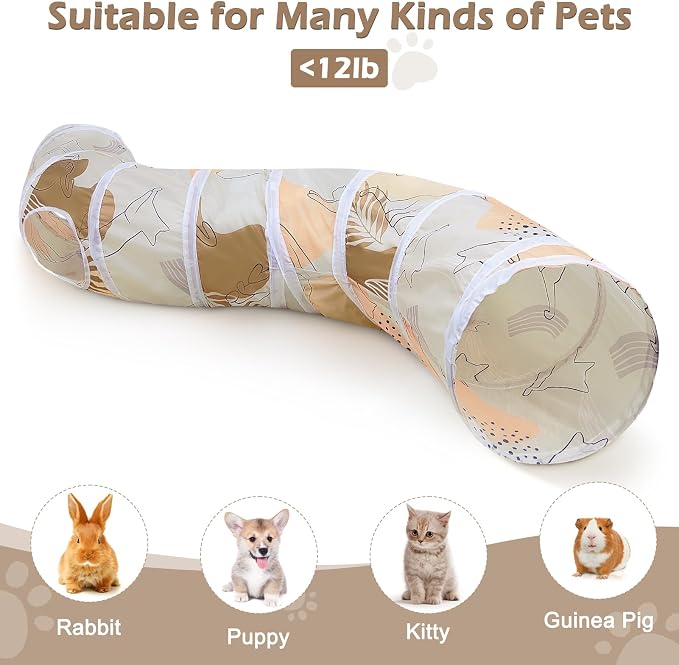 Glittme Cat Tunnel, Cat Tunnels for Indoor Cats, S-Shape Cats Cave with Cat Toys, Foldable Cat Tubes and Tunnels for Cats, Rabbit, Puppy, Guinea Pig