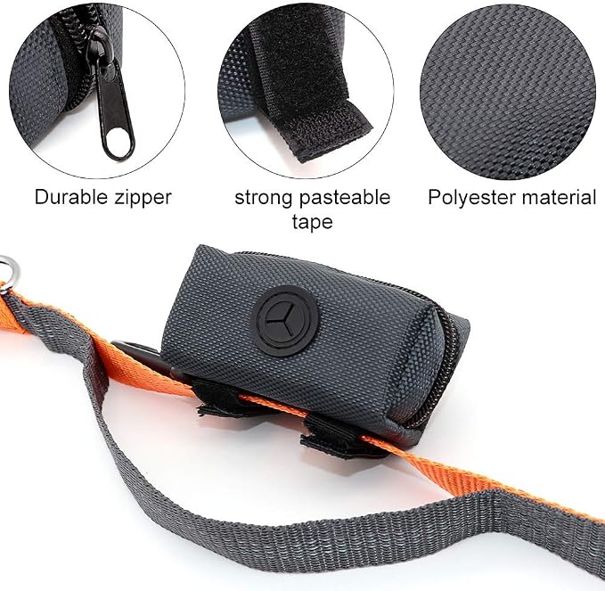 SLSON Pet Waste Bag Dispenser Zippered Pouch,Portable Dog Poop Bag Holder Leash Attachment Lightweight Fabric Bags (Dark Grey)