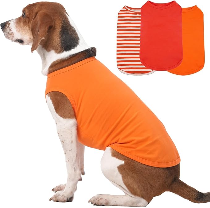 3 Pack Orange Striped XL Dog T-Shirt,Sleeveless Lightweight Shirt for Medium Dogs Girl,Spring Summer Cozy Breathable Dog Tank Top for Daily Use - Reduces Shedding(Orange,XL)