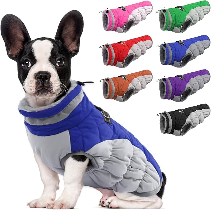 Lelepet Dog Coat Warm Dog Winter Coat Waterproof Dogs Jacket with Harness Built in Reflective Pet Fleece Vest Zip-Up Cold Weather Coats for Small Dogs Turtleneck & Windproof Coats Chihuahua Blue XS