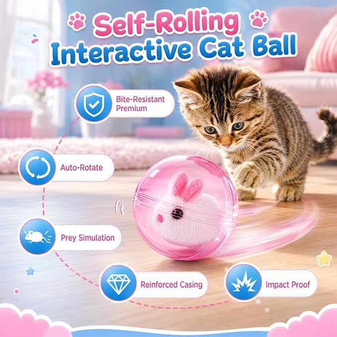360° Self-Rolling Interactive Cat Toy Ball (Brown, Mouse)