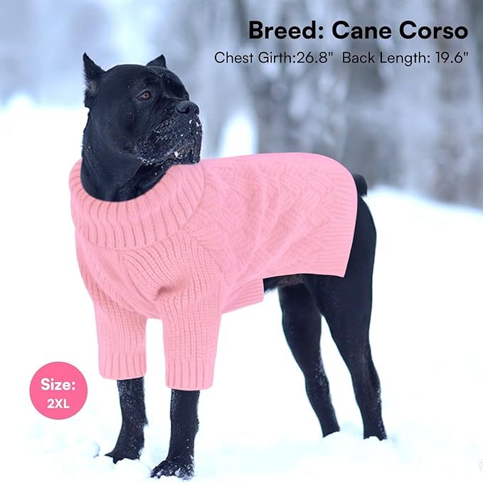 SUNFURA Dog Sweater Large Size Dog, XXL Pet Sweaters for Extra Large Dogs, Doggy Warm Turtleneck Christmas Sweatshirt Cold Weather Knit Pullover for Golden Retriever, Pink XXL