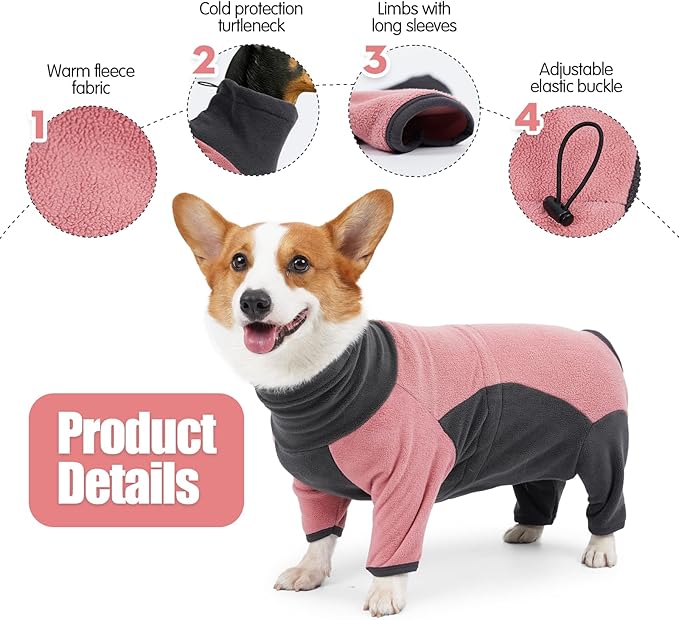 Winter Coat Soft Warm Pajamas Windproof Fleece Sweatshirt Cold Weather Clothes for Dogs High Neck Full Body Onesie for Walking, Hiking, Travel, Home Wear, Pin Grey L
