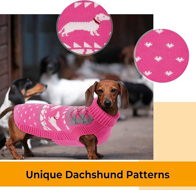 Lelepet Dachshund Sweater, Turtleneck Dog Sweaters for Small Dogs, Warm Pullover Knitted Pet Coat, Cold Weather Dachshund Clothes, Fall/Winter Cozy Outfit (XS-XL)