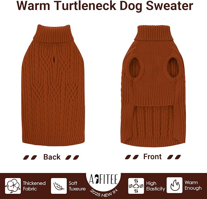 AOFITEE Dog Sweaters for Large Dogs, Stretchy Turtleneck Dogs Sweater for Christmas, Warm Dog Knitwear for Fall Winter, Pet Sweater with Harness Hole for Boston Terrier, French Bulldog, Brickred L