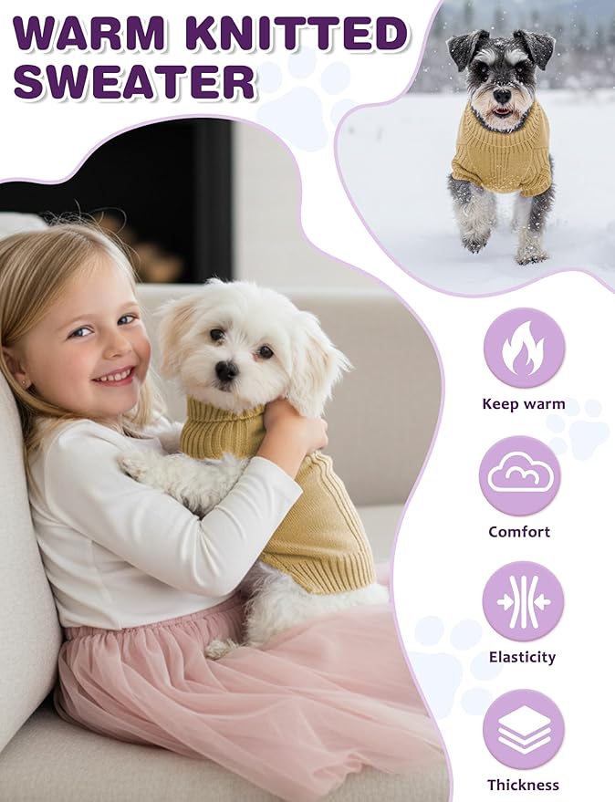 Dog Sweaters for Small Medium Large Dog, Classic Turtleneck Pet Clothes Warm Thermal Doggy Winter Coat, Thick Double Knitting Collar Pullover Cold Weather Puppy Jacket for Indoor & Outdoor Wear