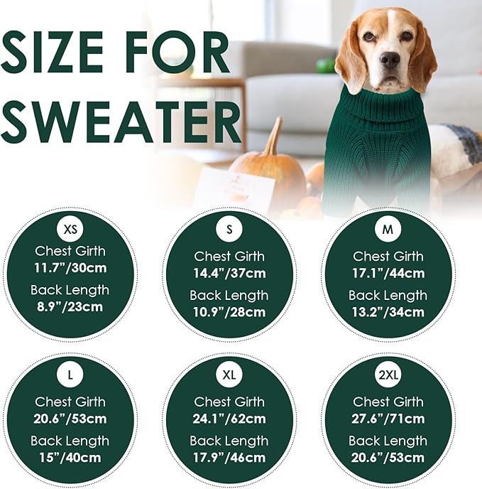 SUNFURA Dog Sweater Large Size Dog, XXL Pet Sweaters for Extra Large Dogs, Doggy Warm Turtleneck Christmas Sweatshirt Cold Weather Knit Pullover for Golden Retriever, Green XXL