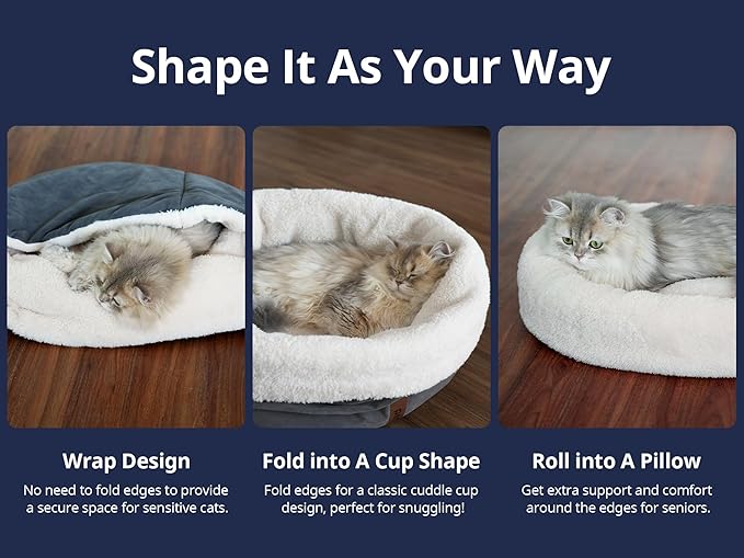 Petace Heated Cat Bed with Auto Shut Off Timer, 17.7" x 13.7" Adjustable Temperature Indoor Pet Heating Cushion Bed for Kittens, Cats, Puppies and Small Dogs, Blue