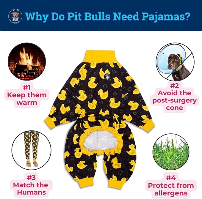 Pittie Clothing Pit Bull Dog Pajamas – Full Coverage Dog Onesie, Soft Pajama Outfit for Medium, Large, XL & XXL Breeds