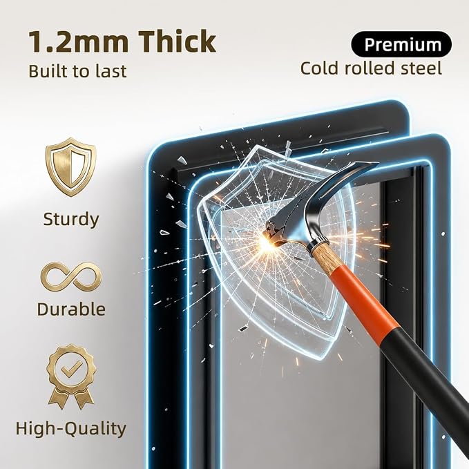 URSPET Large Dog Door for Wall, 3-Flap Insulated, Steel Frame, Black | 10.25 x 16.25 in Usable Opening, For 4.3-7.8 in Walls, Compatible with PetSafe Wall Cutouts, Lock Panel, Replaceable Flaps